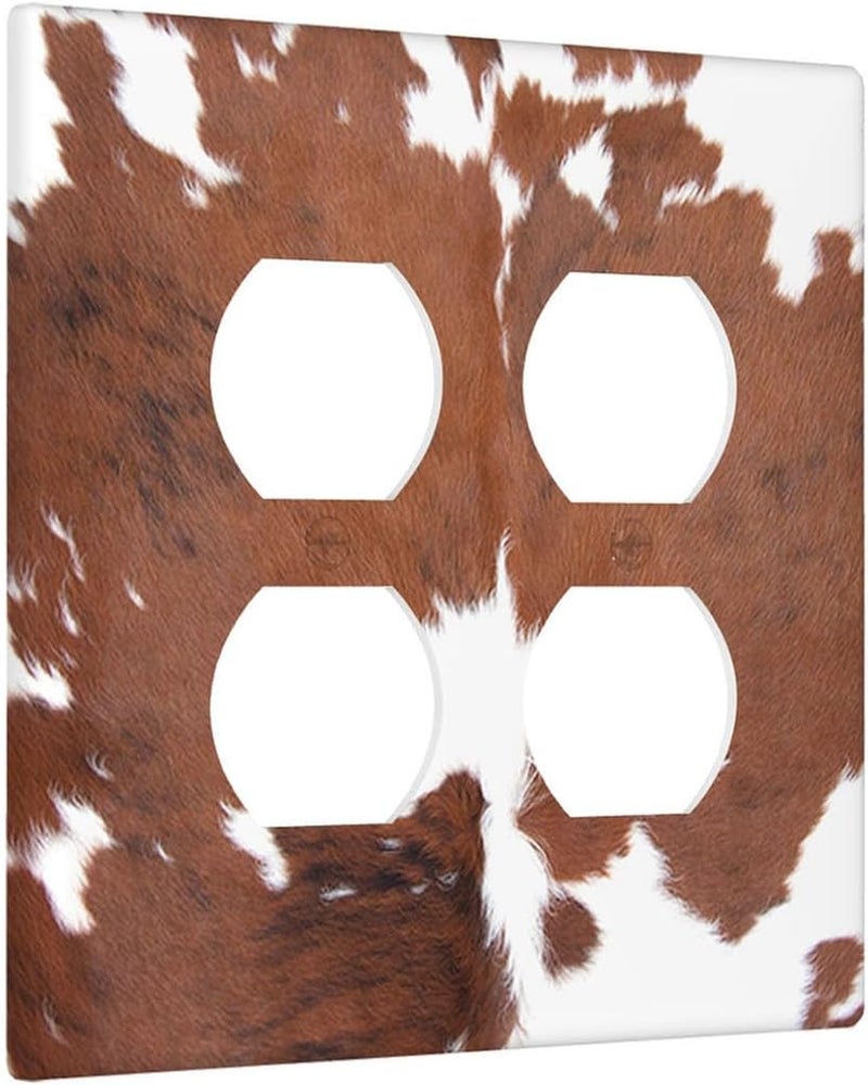 Moslion Brown Cowhide 2-Gang Duplex Outlet Cover Cow Print Leopard Farm Animal Wall Plate Wall Plate Light Switch Protector Combination Home Kitchen Bathroom - Image 3